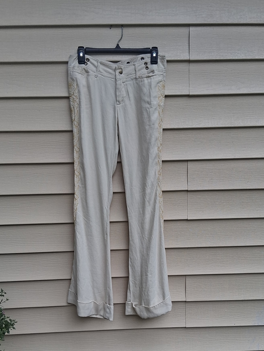 Vintage Y2K Da-Nang Beige Bootcut Pants with Embroidered Side Detail